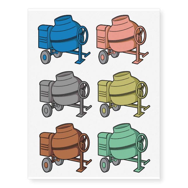 Concrete Mixer Temporary Tattoos (Front)