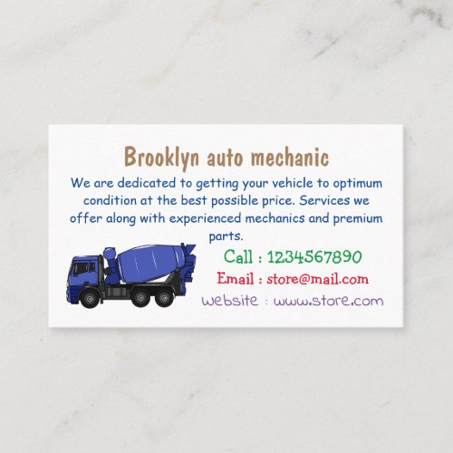 Concrete mixing transport truck cartoon business card