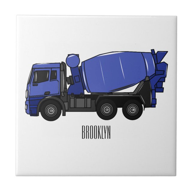 Concrete mixing transport truck cartoon ceramic tile (Front)