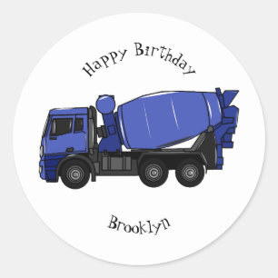 Concrete mixing transport truck cartoon classic round sticker