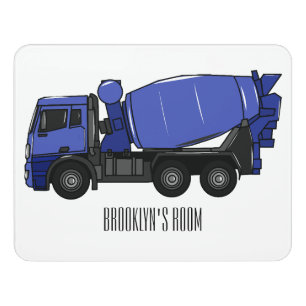 Concrete mixing transport truck cartoon door sign
