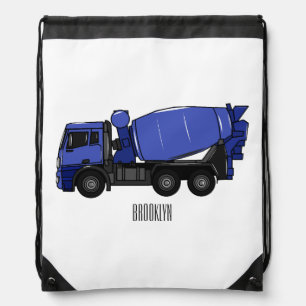 Concrete mixing transport truck cartoon drawstring bag