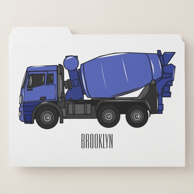 Concrete mixing transport truck cartoon file folder (Front Left)