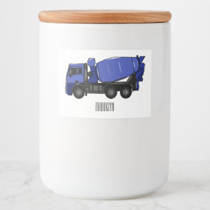 Concrete mixing transport truck cartoon food label