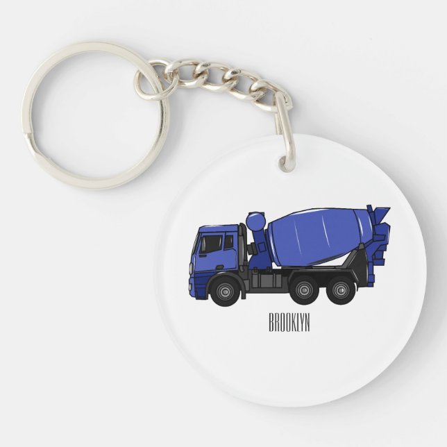 Concrete mixing transport truck cartoon keychain (Front)