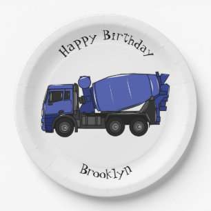 Concrete mixing transport truck cartoon paper plates
