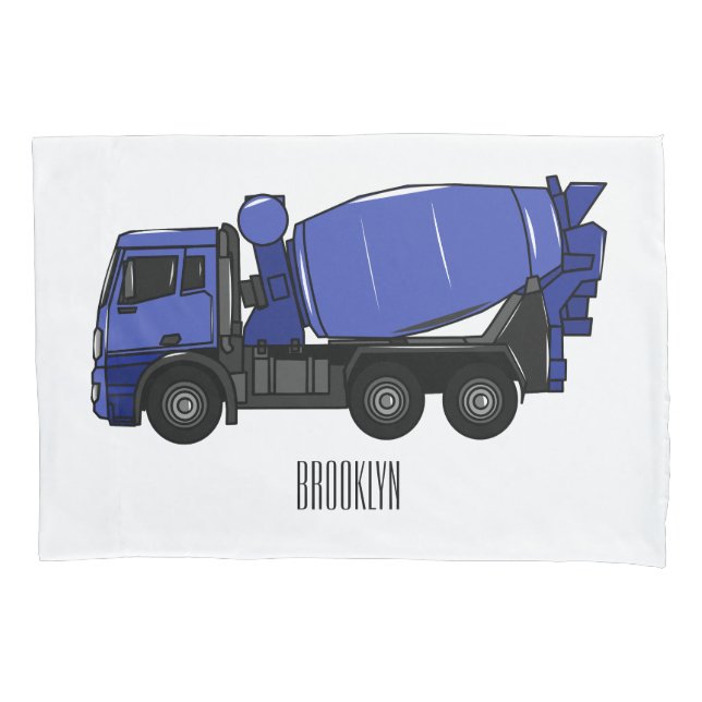 Concrete mixing transport truck cartoon pillow case (Front)