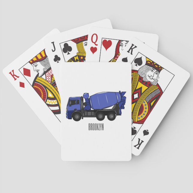 Concrete mixing transport truck cartoon poker cards (Back)