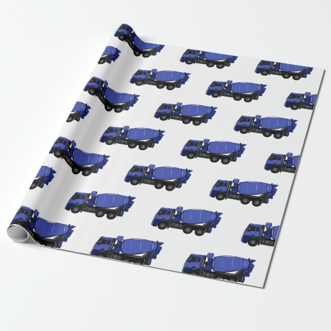 Concrete mixing transport truck cartoon wrapping paper (Unrolled)