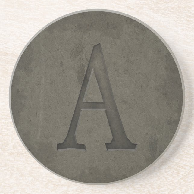 Concrete Monogram Letter A Drink Coaster (Front)