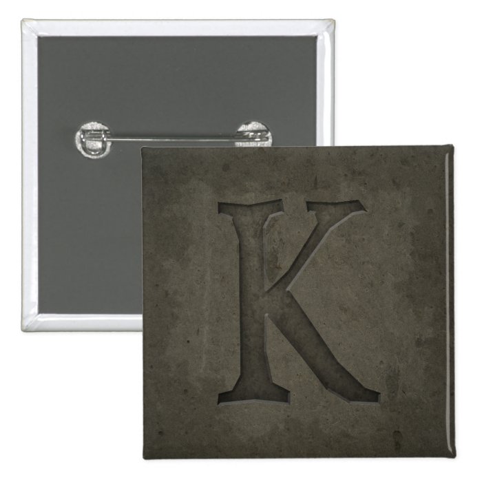 Concrete Monogram Letter K Pinback Buttons