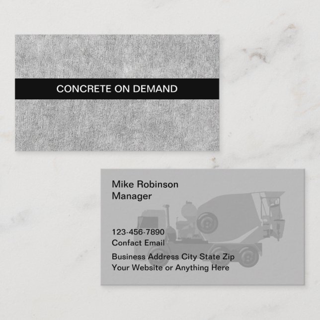 Concrete Pouring And Mixing Business Cards (Front/Back)
