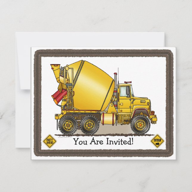Concrete Truck Kids Party Invitation (Front)