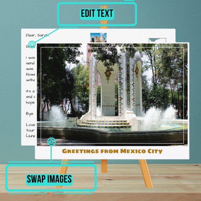 Condesa Neighborhood Fountain in Mexico City Postcard (Enjoy our customizable postcard)