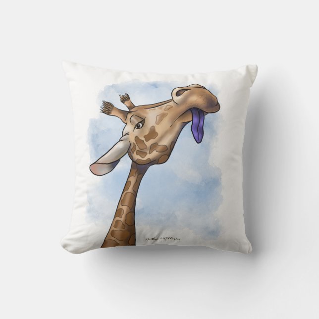 Condescending Giraffe Cartoon Throw Pillow (Front)