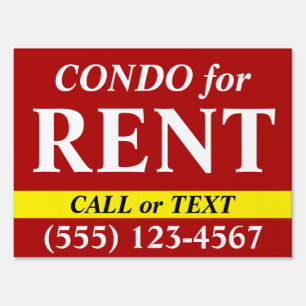 CONDO for RENT - Call Text Number - 18x24 Yard Sign