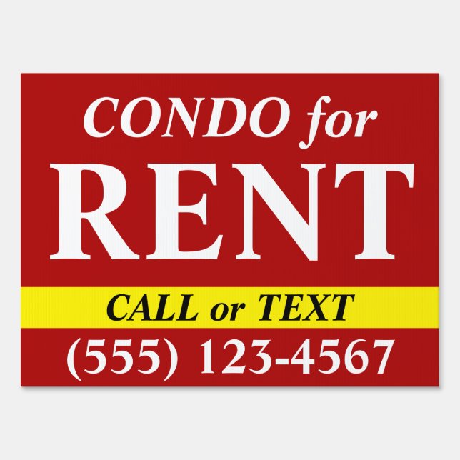 CONDO for RENT - Call Text Number - 18x24 Yard Sign (Front)