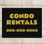 Condo Rentals Simple Elegant Black and Gold Sign