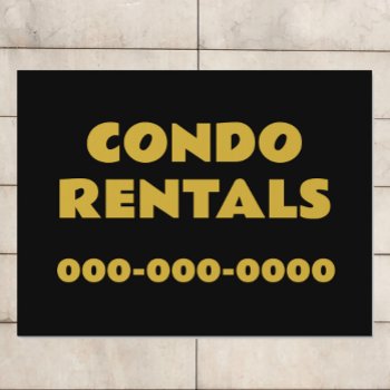 Condo Rentals Simple Elegant Black And Gold Sign by Sideview at Zazzle