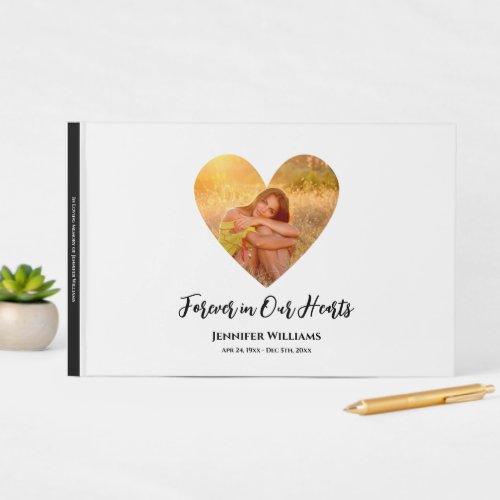 Condolence Photo White Heart Modern Calligraphy Guest Book
