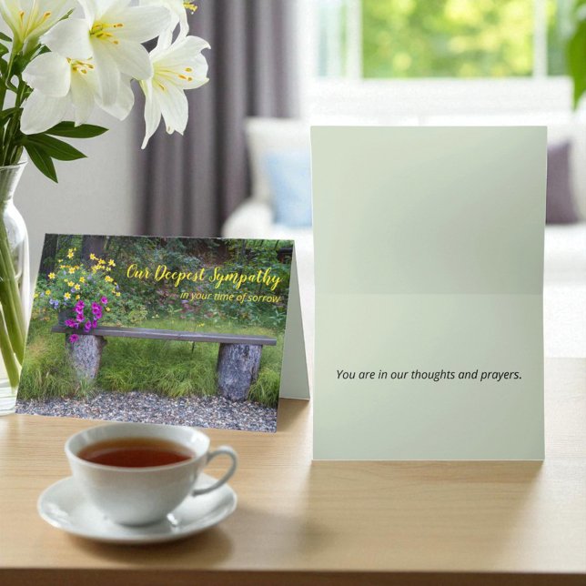 Condolence Replaceable Floral Rustic Bench Photo Card (Floral greeting card cover and inside template text)