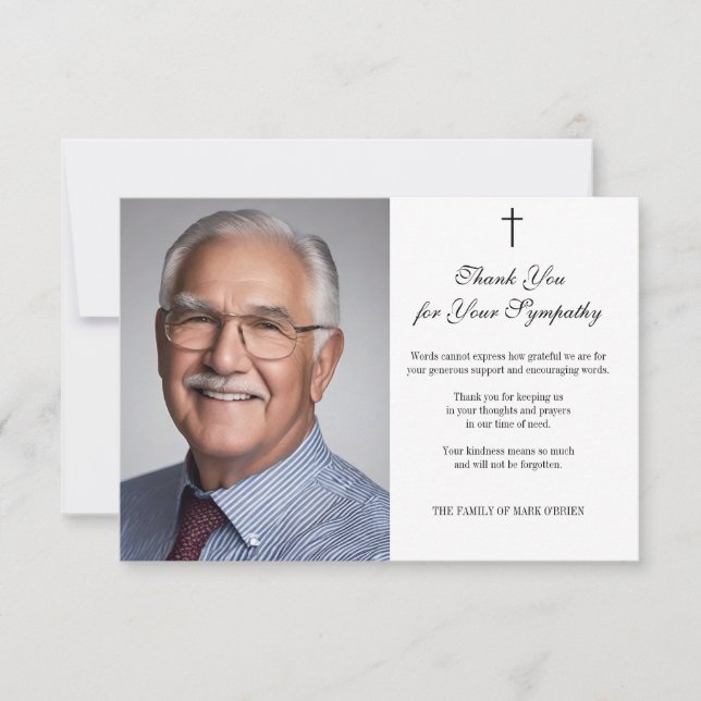 Condolence Sympathy Appreciation Photo Cross Thank You Card (Front)