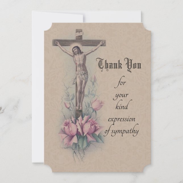 Condolence Sympathy Thank You Catholic Crucifix Card (Front)