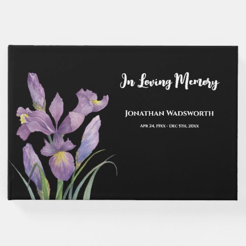 Condolence Watercolor Purple Irises Botanical Art Guest Book