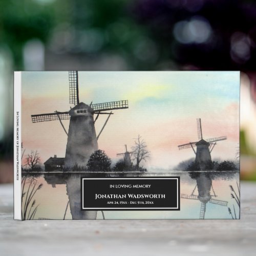 Condolence Windmills in Kinderdijk Watercolor Guest Book