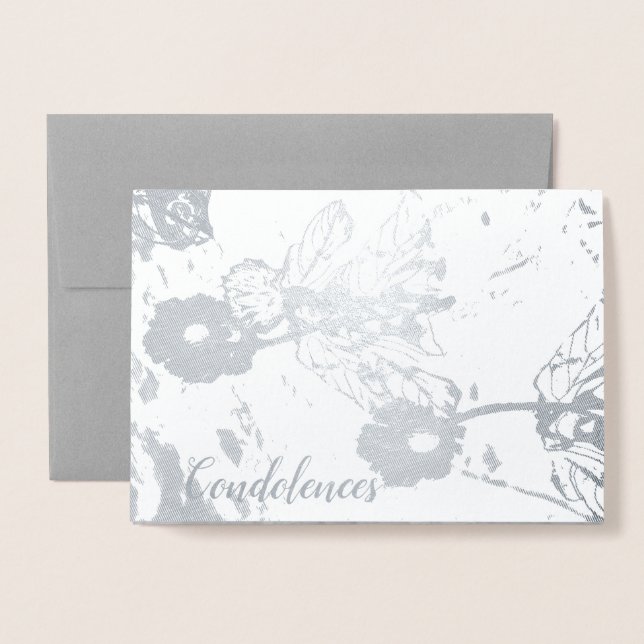 Condolences and Sympathy Silver Foil Floral Card (Front With Envelope)