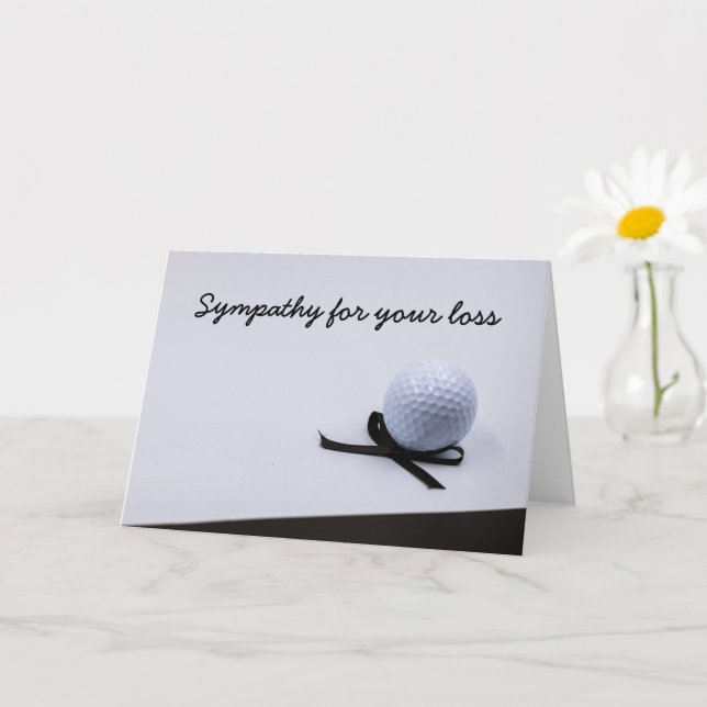 Condolences card for golfer golf ball black ribbon (Small Plant)