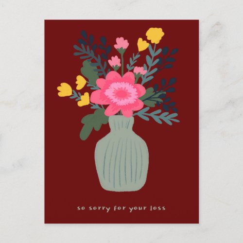 Condolences Sorry for Loss Vase of Flowers Custom Postcard