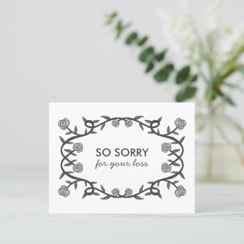 CONDOLENCES Sorry for your Loss Rose Frame Gothic Postcard