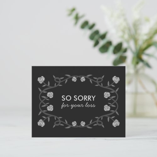 CONDOLENCES Sorry for your Loss Rose Frame Gothic Postcard