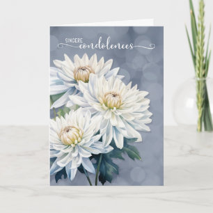 Condolences White Chrysanthemums on Blue Sympathy Card