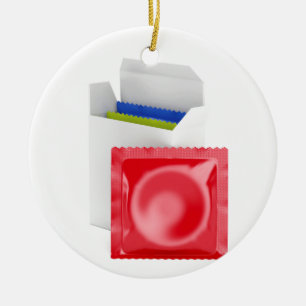 Condoms on white background ceramic ornament