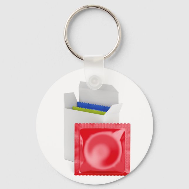 Condoms on white background keychain (Front)
