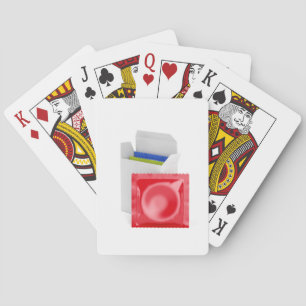 Condoms on white background poker cards