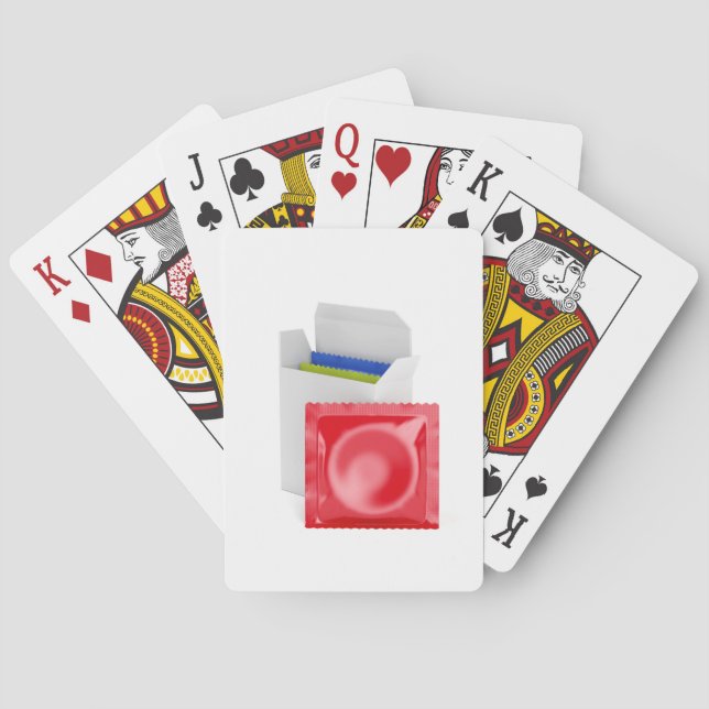 Condoms on white background poker cards (Back)