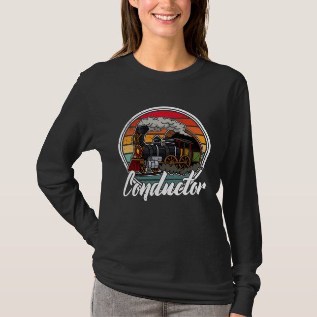 Conductor railroad Model station Railway worker  2 T-Shirt (Front)