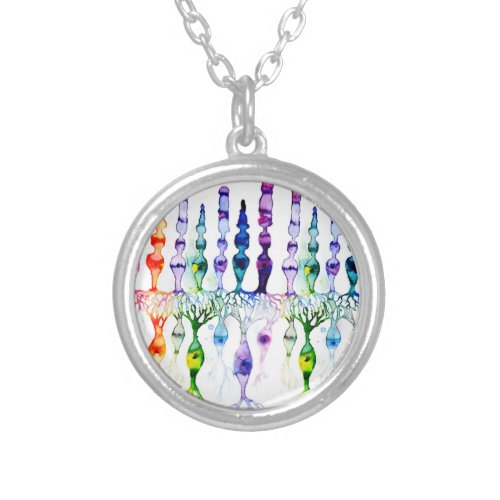Cone cells rod cells and bipolar neurond of retina silver plated necklace
