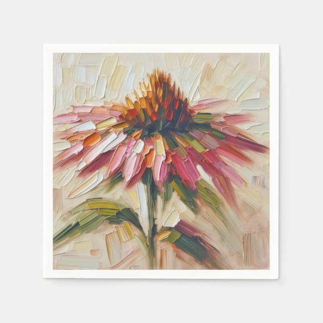 Cone Flower Impasto Painting Napkins (Front)