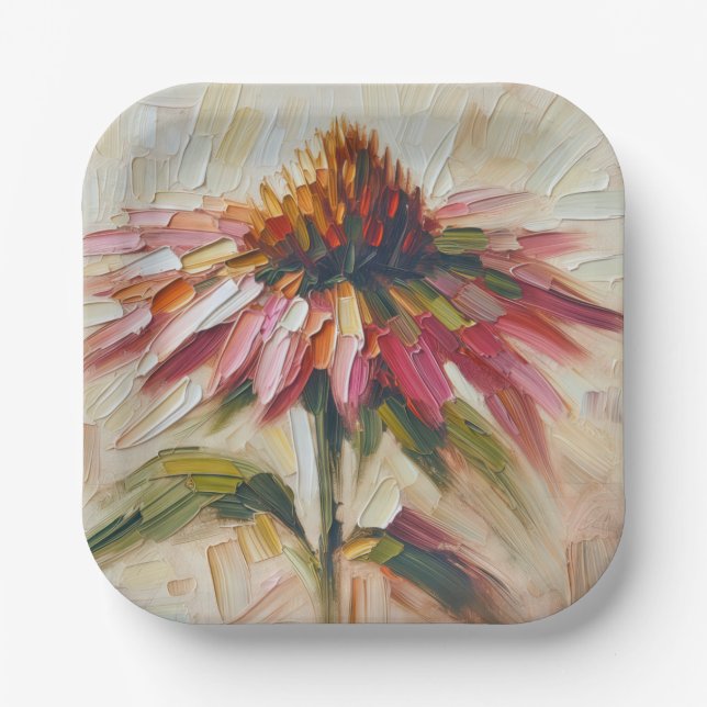 Cone Flower Impasto Painting Paper Plates (Front)
