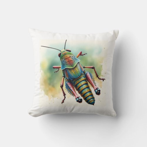 Cone Headed Grasshopper IREF758 _ Watercolor Throw Pillow