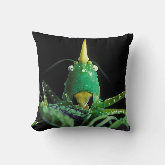 Cone-Headed Grasshopper Throw Pillow (Front)