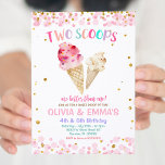 Cone Ice Cream Joint Birthday Party Invitation<br><div class="desc">Cone Ice Cream Joint Birthday Party Invitation, 
Twin Ice Cream Birthday Invitation Two Scoops Are Better Than One 
Summer 5th Birthday Invite,  girl colorful ice cream birthday party, </div>