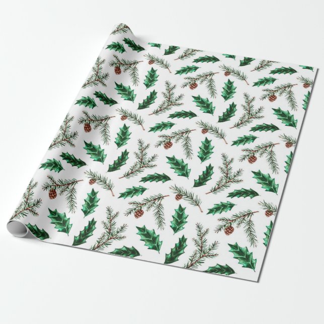 Cone & Pine Branches  Wrapping Paper (Unrolled)