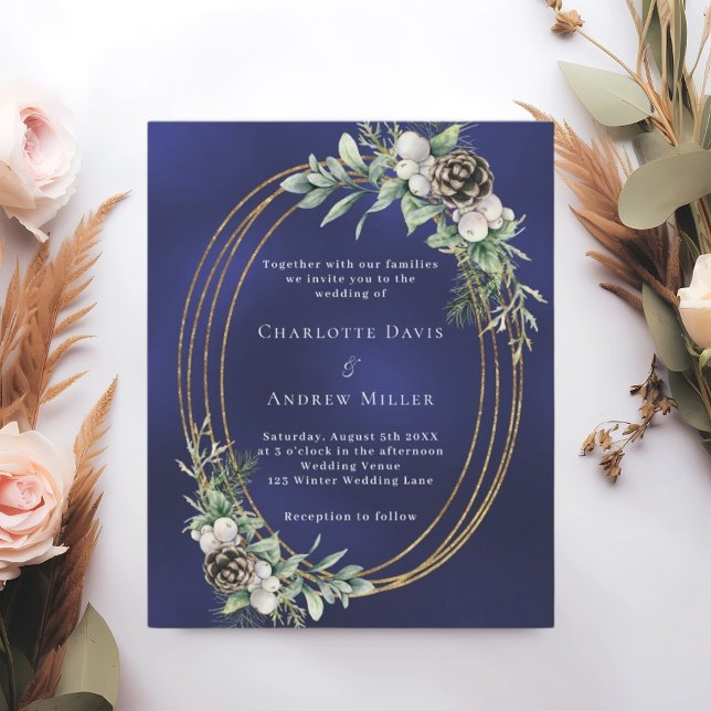 Cone pine greenery blue wedding invitation (Creator Uploaded)