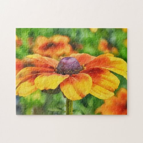 Coneflower Bright Wildflower Watercolor Style Art Jigsaw Puzzle