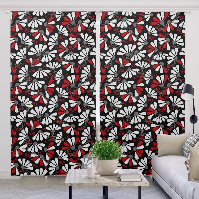 Coneflower Confetti on Black Blackout Curtains (Living Room)